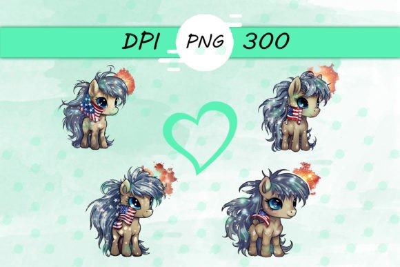 American Flag with Cute Horse Sticker for Crafts and Graphics