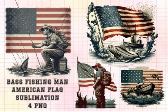 Bass Fishing Man American Flag Graphics