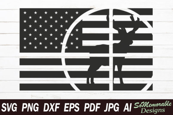 Black and White Deer and American Flag Graphics and Crafts