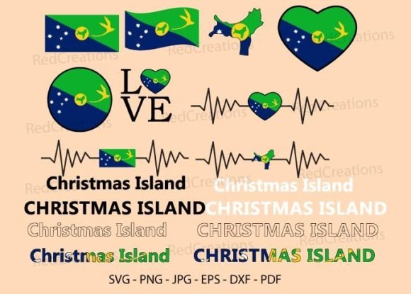 Christmas Island Flag Svg Bundle, Love Graphics