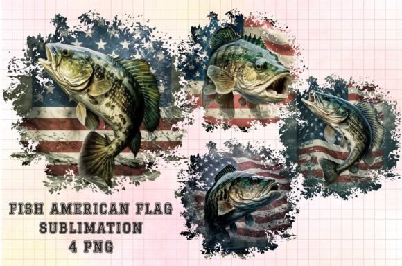 Fish American Flag Png Sublimation Graphics