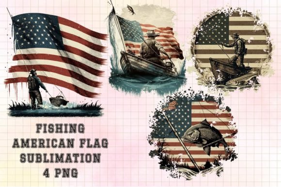 Fishing American Flag Sublimation Graphics