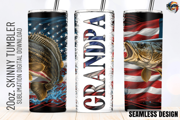 Grandpa Bass Fishing US Flag Tumbler PNG – Graphics and Crafts