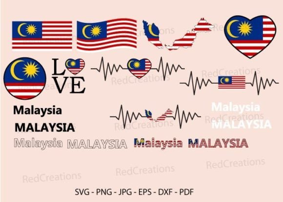 Malaysia Flag Bundle SVG, Waving, Love
