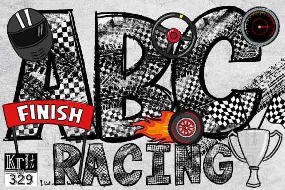 Racing Flag and Tire Track Alphabet PNG