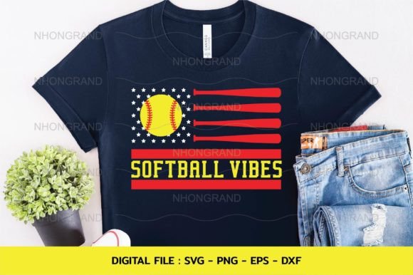 Softball Vibes Svg with America Flag